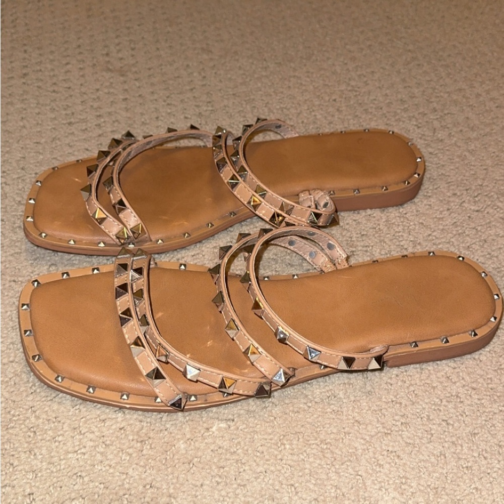 Nicole Miller Tan Studded Sandals with Clear Straps